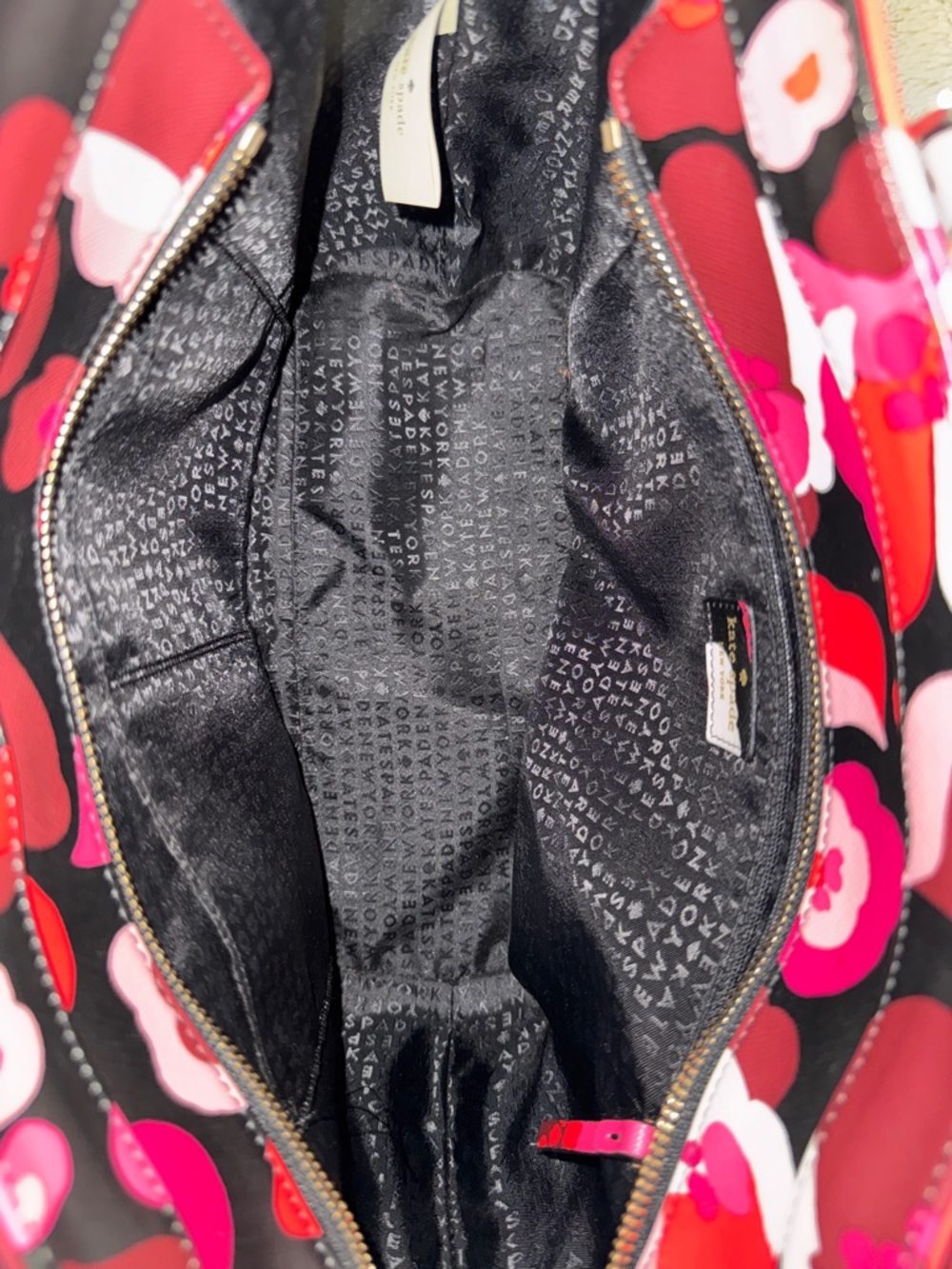 kate spade Black Floral Tote Bag with Pink and Red Accents - Picture 6 of 13